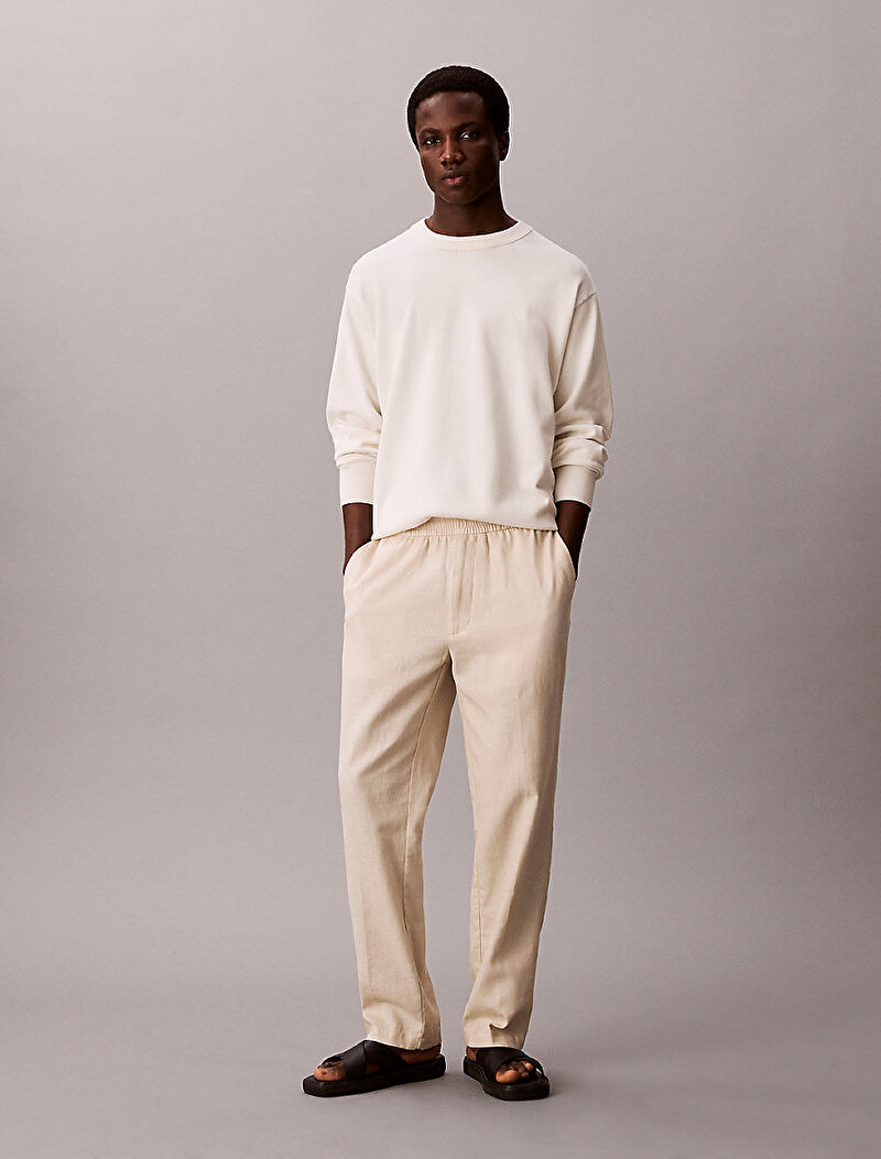 Calvin Klein Beyaz Renkli Erkek Straight Linen Pull Pantolon