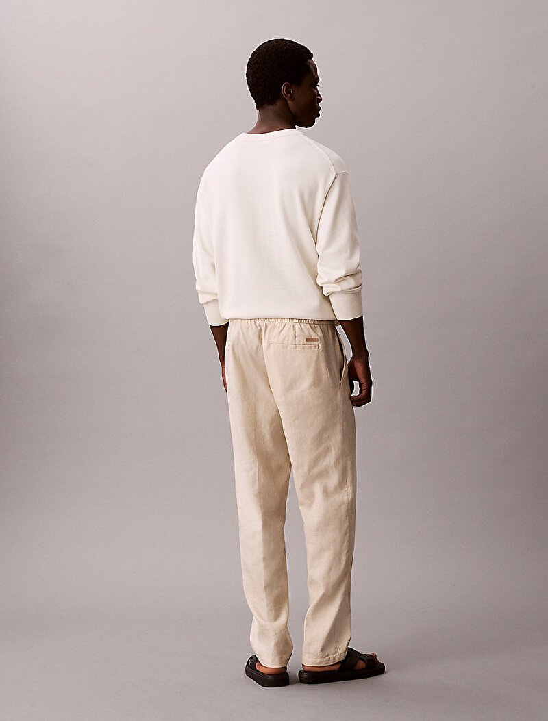 Calvin Klein Beyaz Renkli Erkek Straight Linen Pull Pantolon