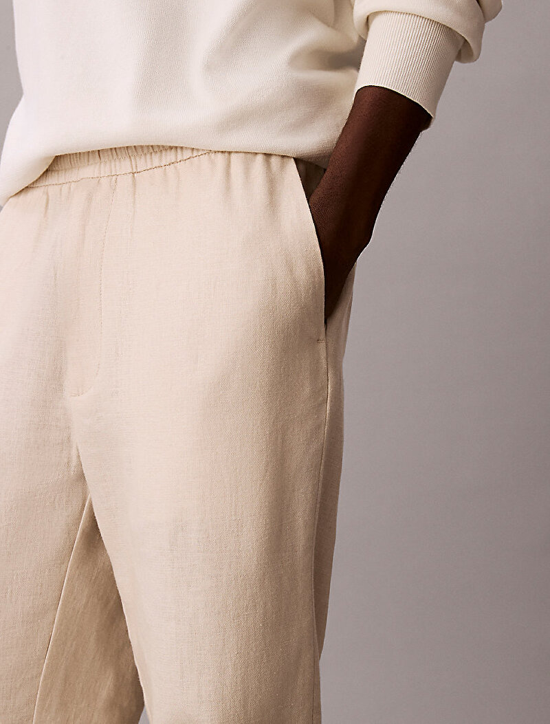Calvin Klein Beyaz Renkli Erkek Straight Linen Pull Pantolon