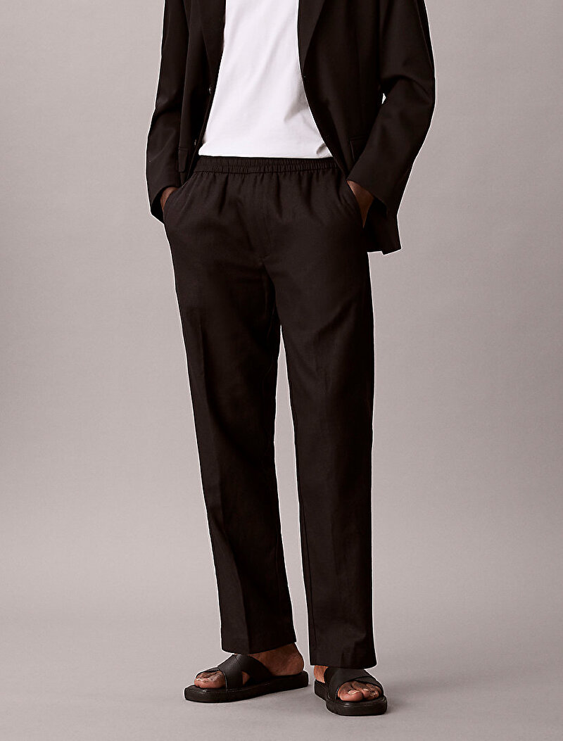 Calvin Klein Siyah Renkli Erkek Straight Linen Pull Pantolon