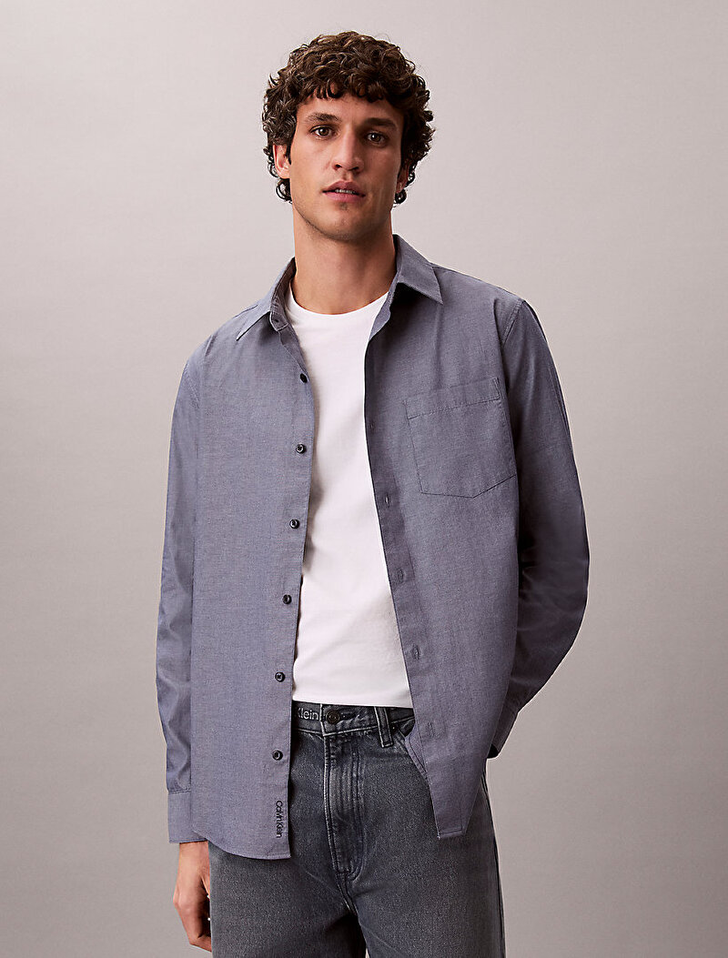 Calvin Klein Mavi Renkli Erkek Washed Poplin Gömlek