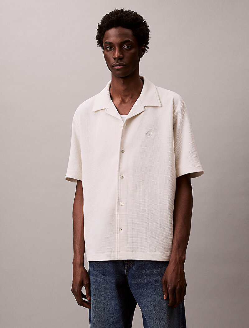 Calvin Klein Beyaz Renkli Erkek Cotton Waffle Polo T-shirt