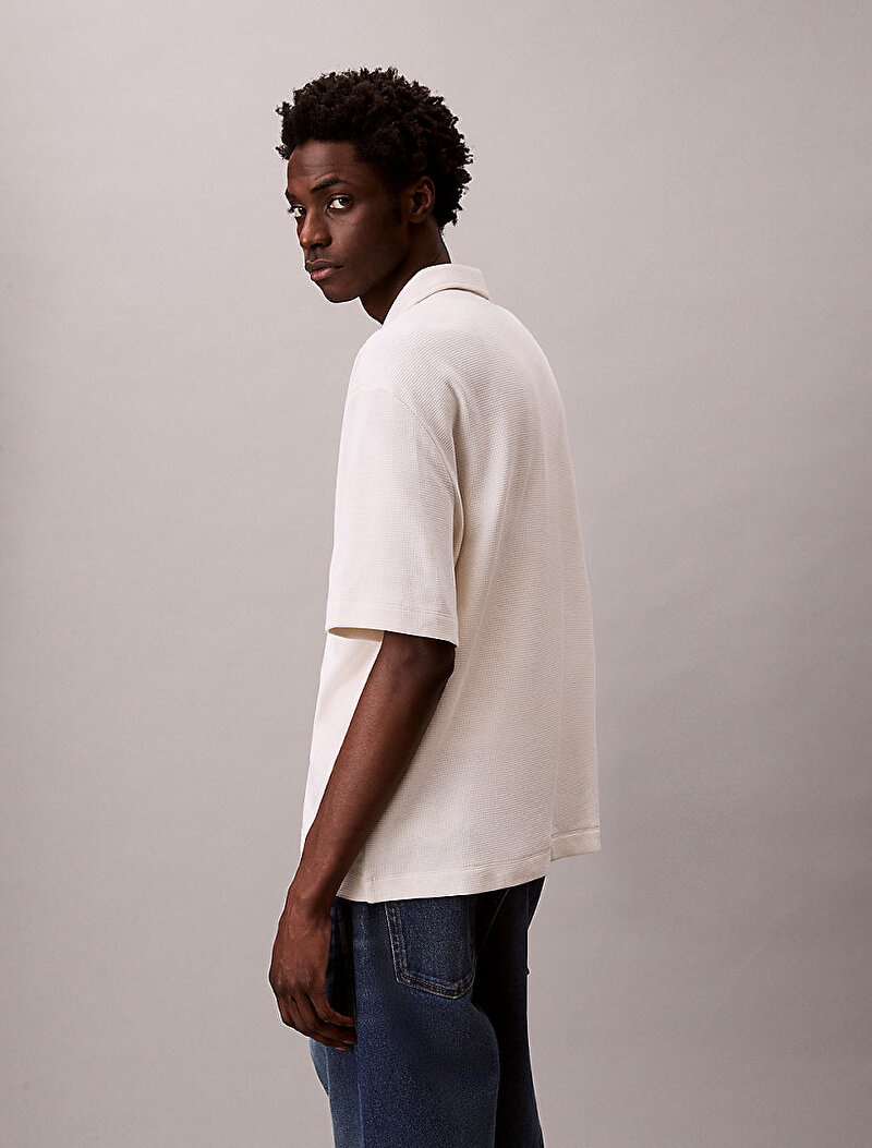 Calvin Klein Beyaz Renkli Erkek Cotton Waffle Polo T-shirt