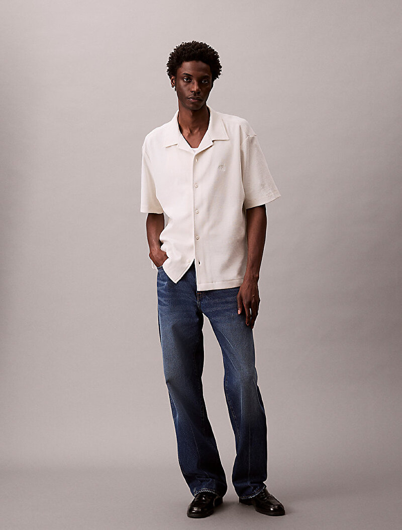 Calvin Klein Beyaz Renkli Erkek Cotton Waffle Polo T-shirt