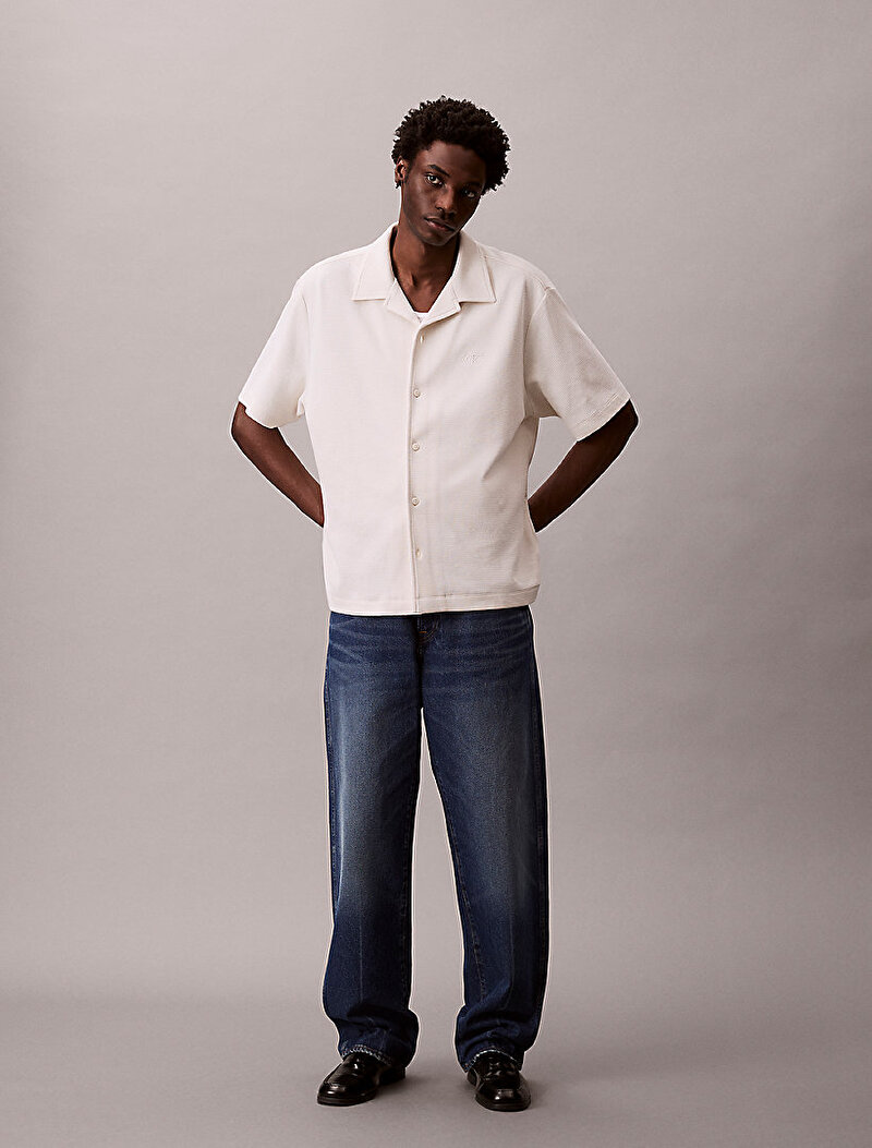 Calvin Klein Beyaz Renkli Erkek Cotton Waffle Polo T-shirt