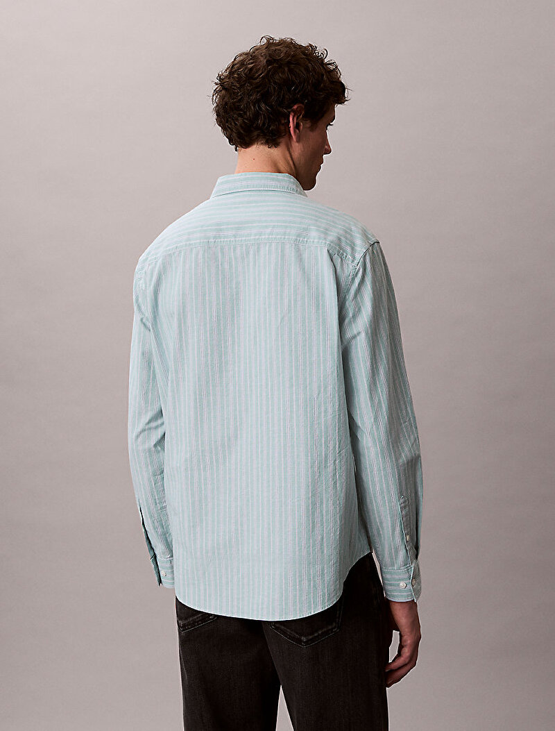 Calvin Klein Yeşil Renkli Erkek Stripe Washed Gömlek