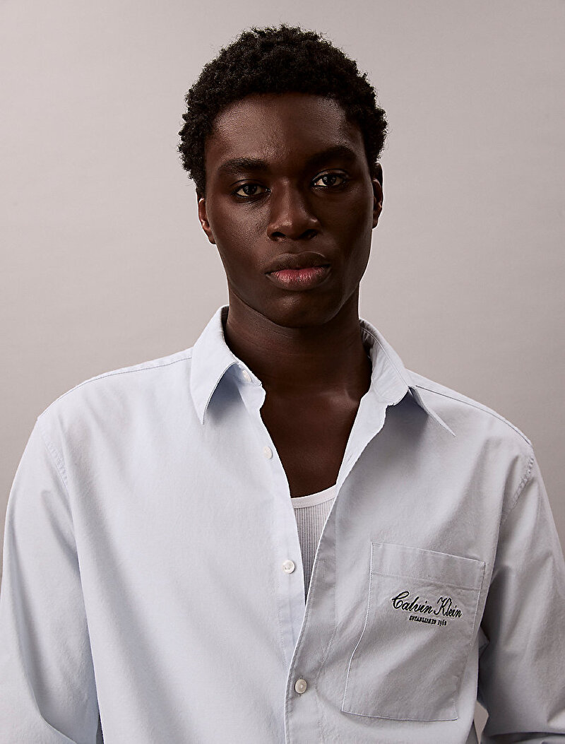 Calvin Klein Beyaz Renkli Erkek Washed Oxford Gömlek