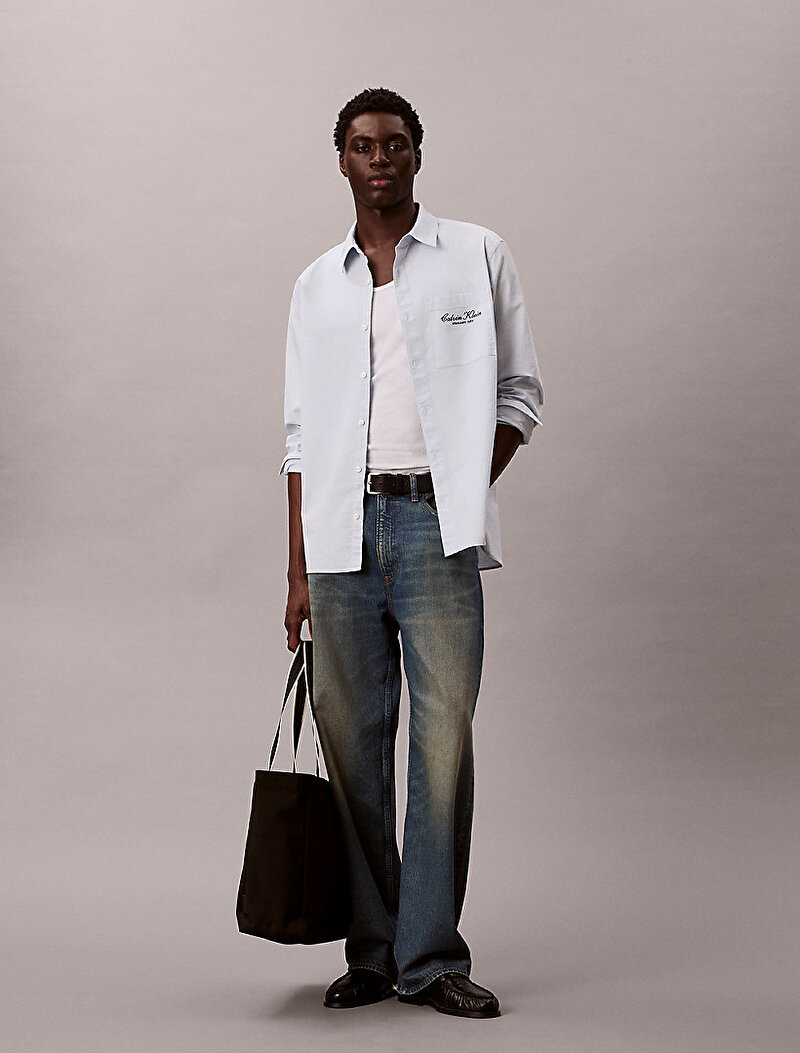 Calvin Klein Beyaz Renkli Erkek Washed Oxford Gömlek