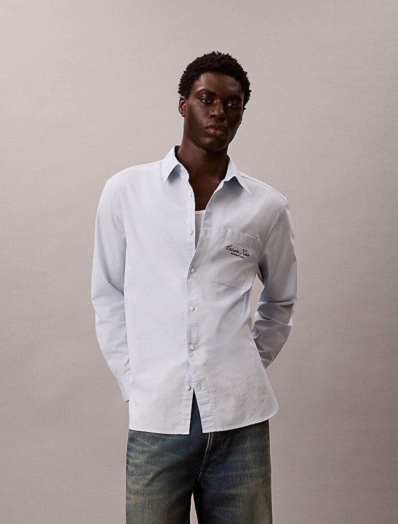 Calvin Klein Beyaz Renkli Erkek Washed Oxford Gömlek