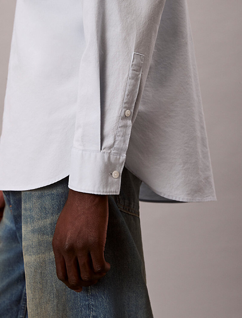 Calvin Klein Beyaz Renkli Erkek Washed Oxford Gömlek