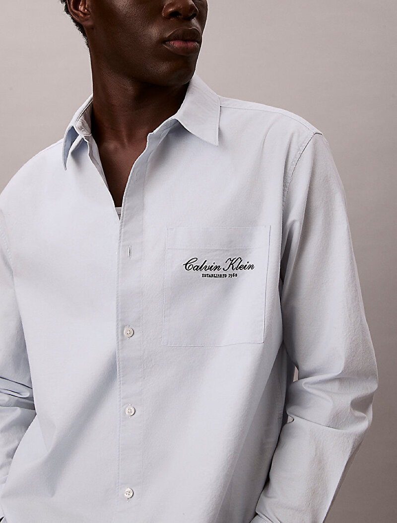 Calvin Klein Beyaz Renkli Erkek Washed Oxford Gömlek