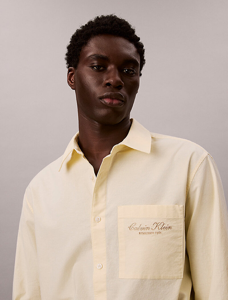 Calvin Klein Sarı Renkli Erkek Washed Oxford Gömlek