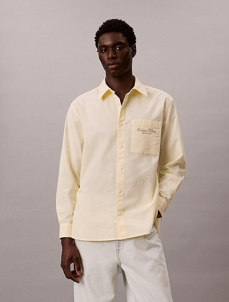 Calvin Klein Sarı Renkli Erkek Washed Oxford Gömlek