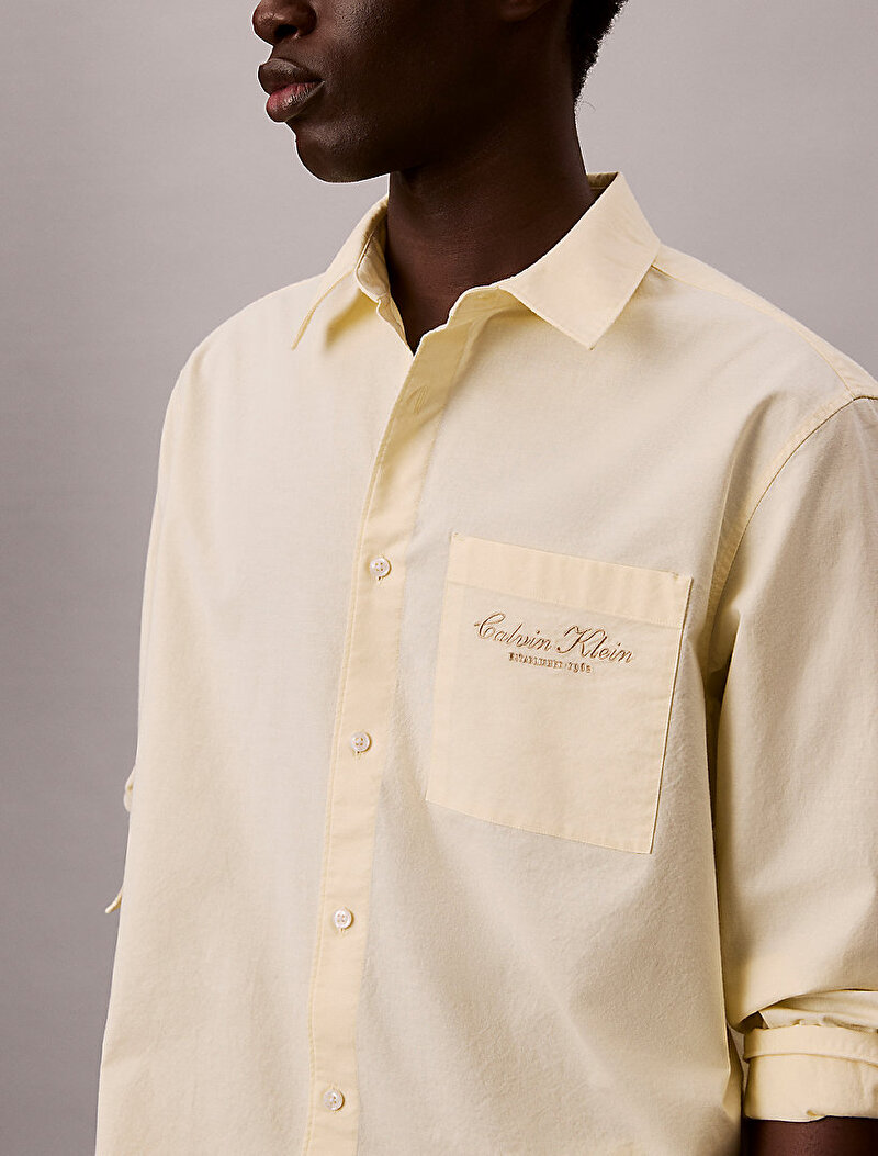 Calvin Klein Sarı Renkli Erkek Washed Oxford Gömlek