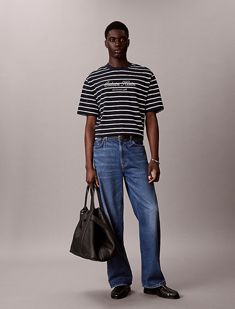 Calvin Klein Lacivert Renkli Erkek Stripe Casual T-shirt