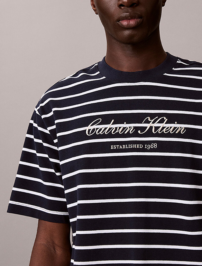 Calvin Klein Lacivert Renkli Erkek Stripe Casual T-shirt