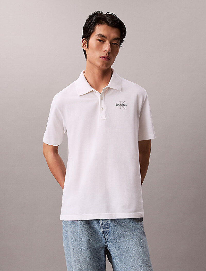 Calvin Klein Beyaz Renkli Erkek Monologo Polo T-shirt