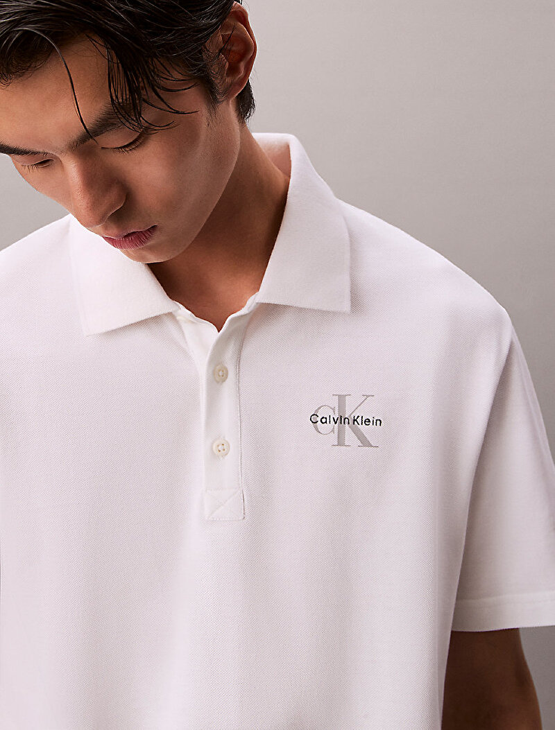 Calvin Klein Beyaz Renkli Erkek Monologo Polo T-shirt