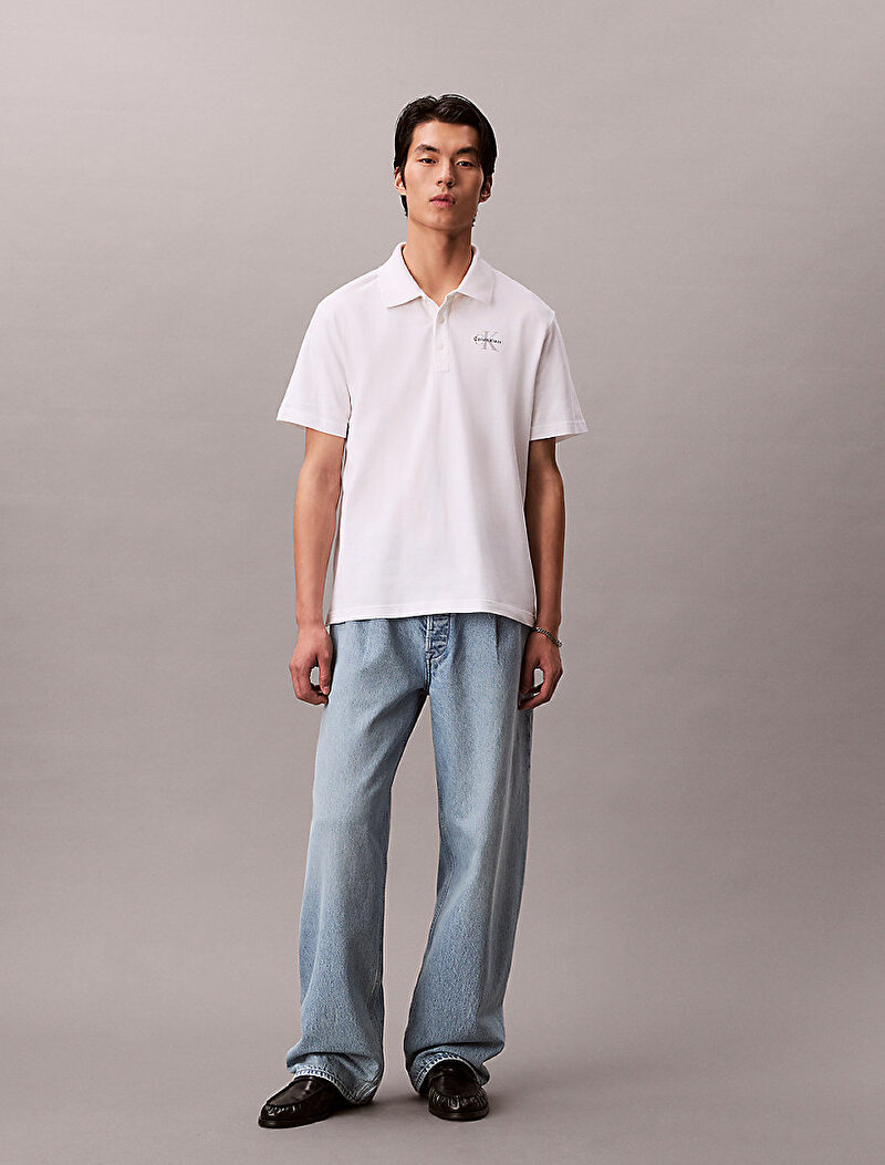 Calvin Klein Beyaz Renkli Erkek Monologo Polo T-shirt