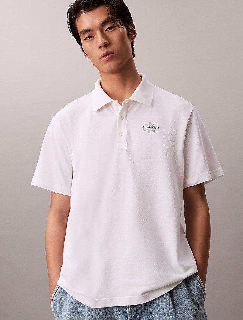 Calvin Klein Beyaz Renkli Erkek Monologo Polo T-shirt