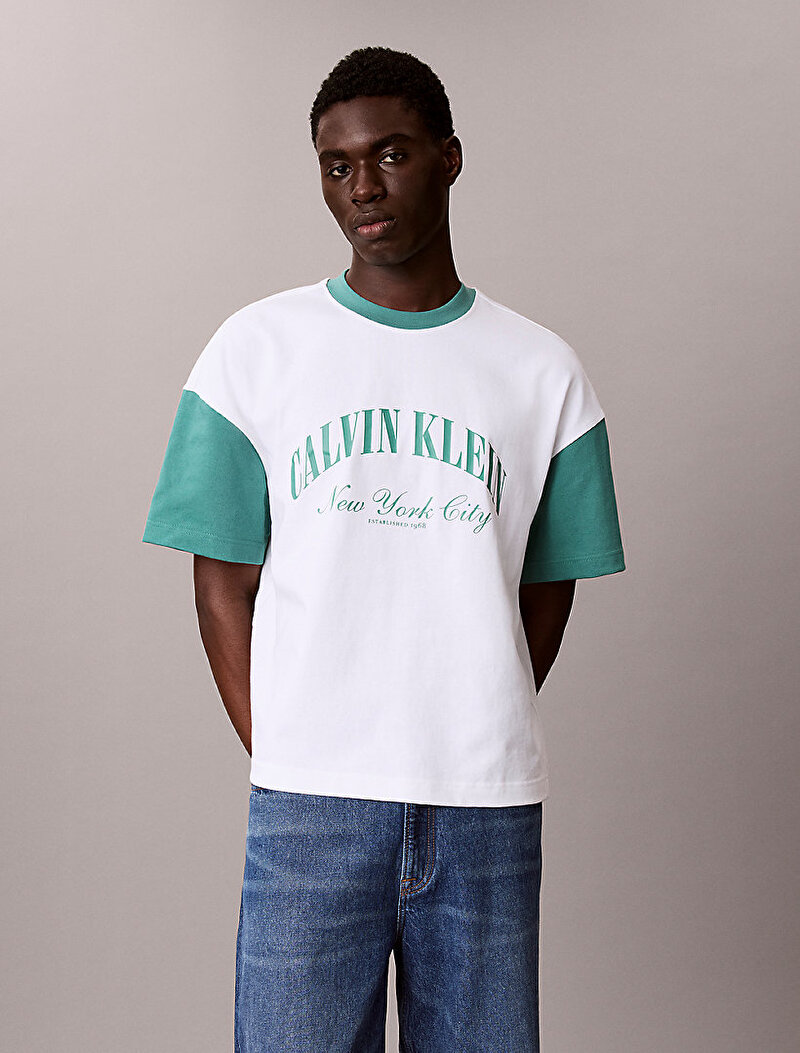 Calvin Klein Beyaz Renkli Erkek Relaxed Premium T-shirt