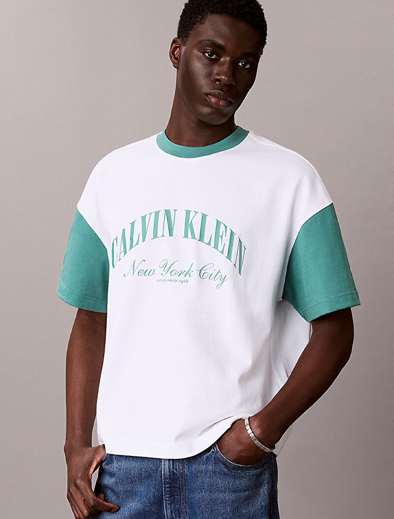 Calvin Klein Beyaz Renkli Erkek Relaxed Premium T-shirt
