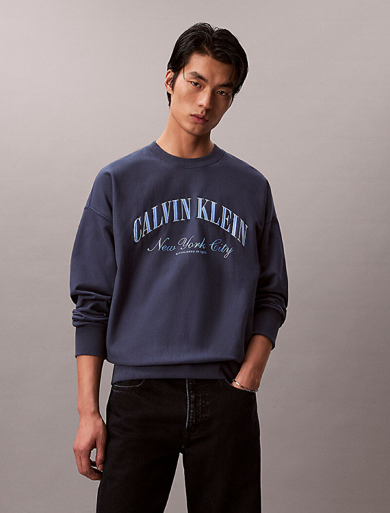 Calvin Klein Lacivert Renkli Erkek Premium Terry Sweatshirt