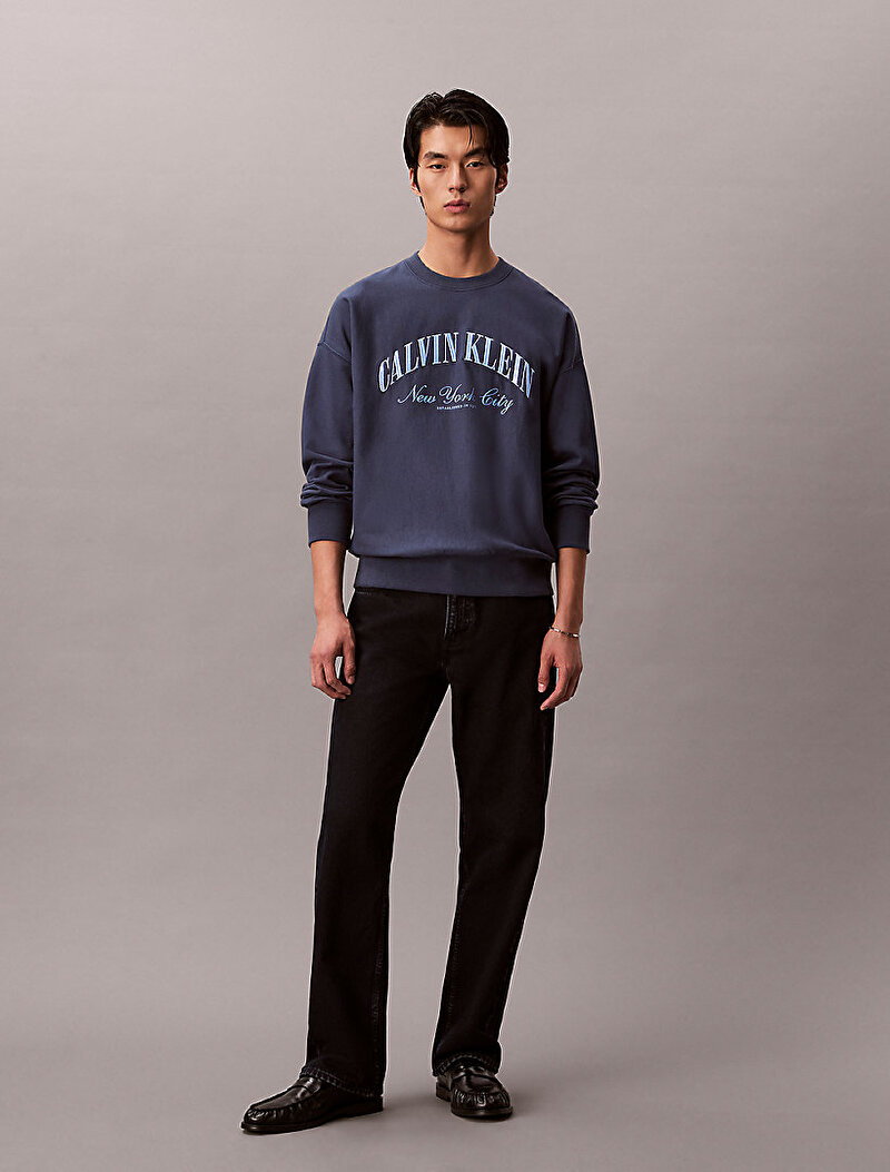 Calvin Klein Lacivert Renkli Erkek Premium Terry Sweatshirt