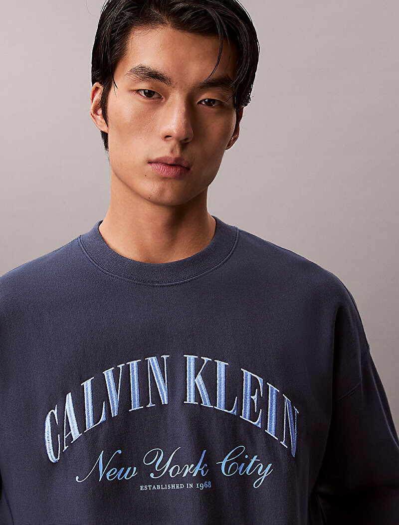 Calvin Klein Lacivert Renkli Erkek Premium Terry Sweatshirt