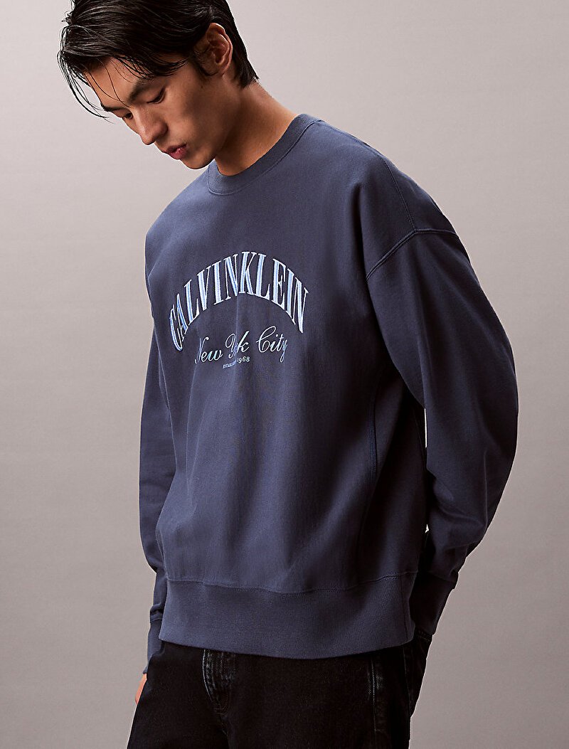 Calvin Klein Lacivert Renkli Erkek Premium Terry Sweatshirt