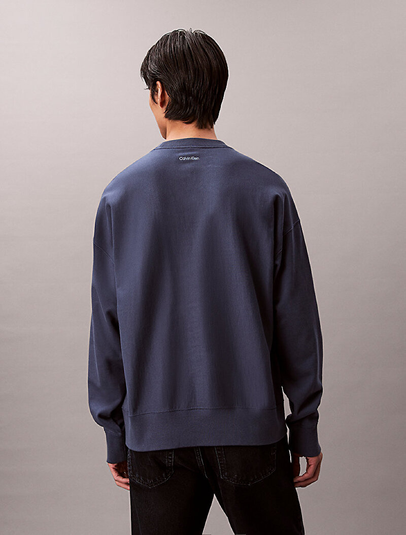 Calvin Klein Lacivert Renkli Erkek Premium Terry Sweatshirt