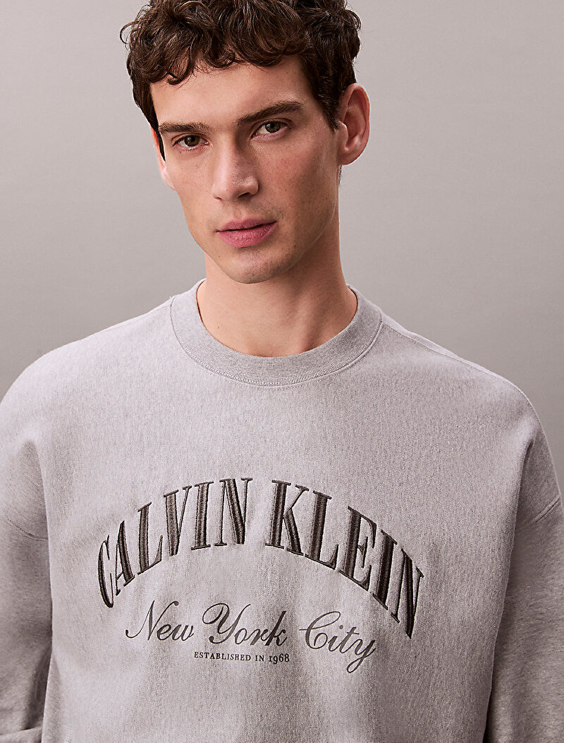 Calvin Klein Gri Renkli Erkek Premium Terry Sweatshirt