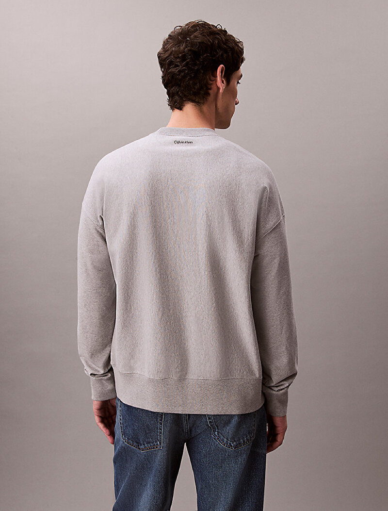 Calvin Klein Gri Renkli Erkek Premium Terry Sweatshirt