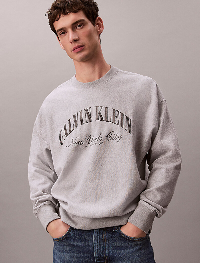 Calvin Klein Gri Renkli Erkek Premium Terry Sweatshirt