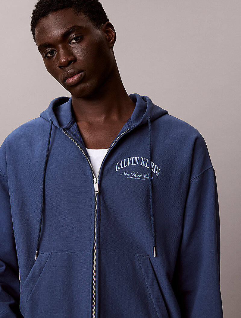 Calvin Klein Lacivert Renkli Erkek Premium Terry Sweatshirt
