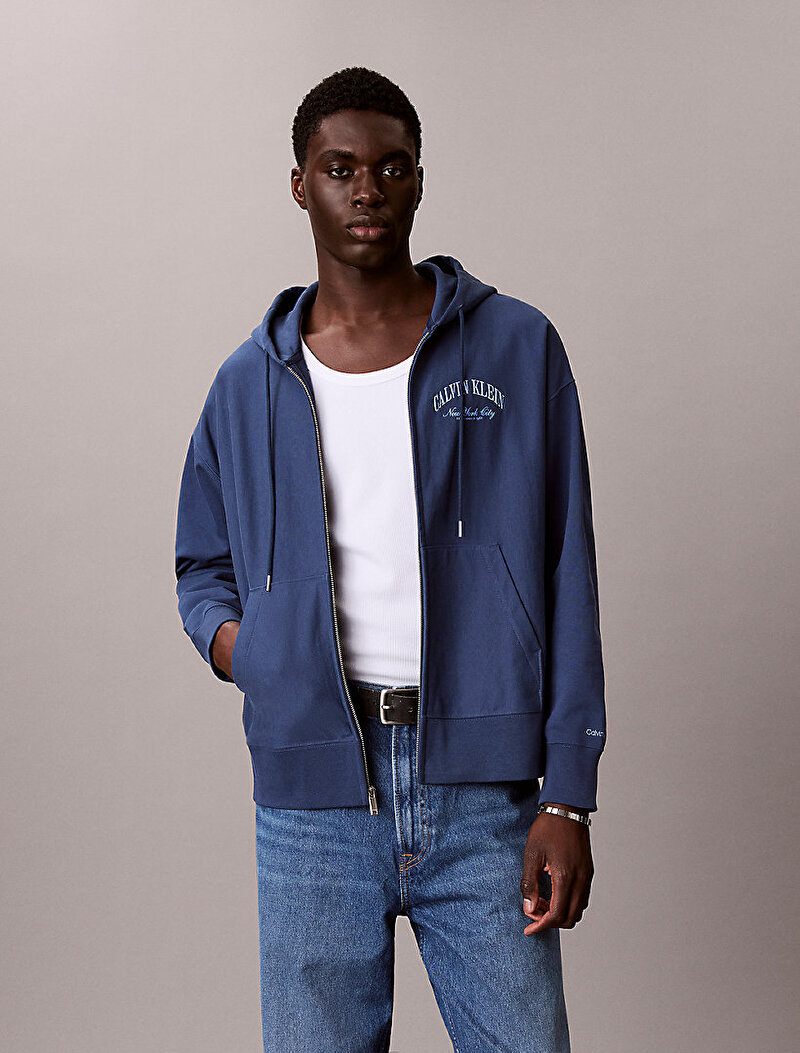 Calvin Klein Lacivert Renkli Erkek Premium Terry Sweatshirt