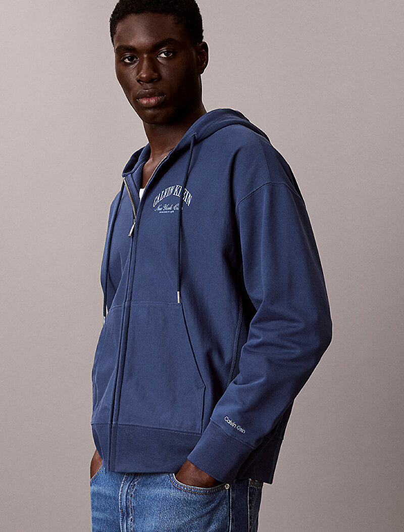 Calvin Klein Lacivert Renkli Erkek Premium Terry Sweatshirt