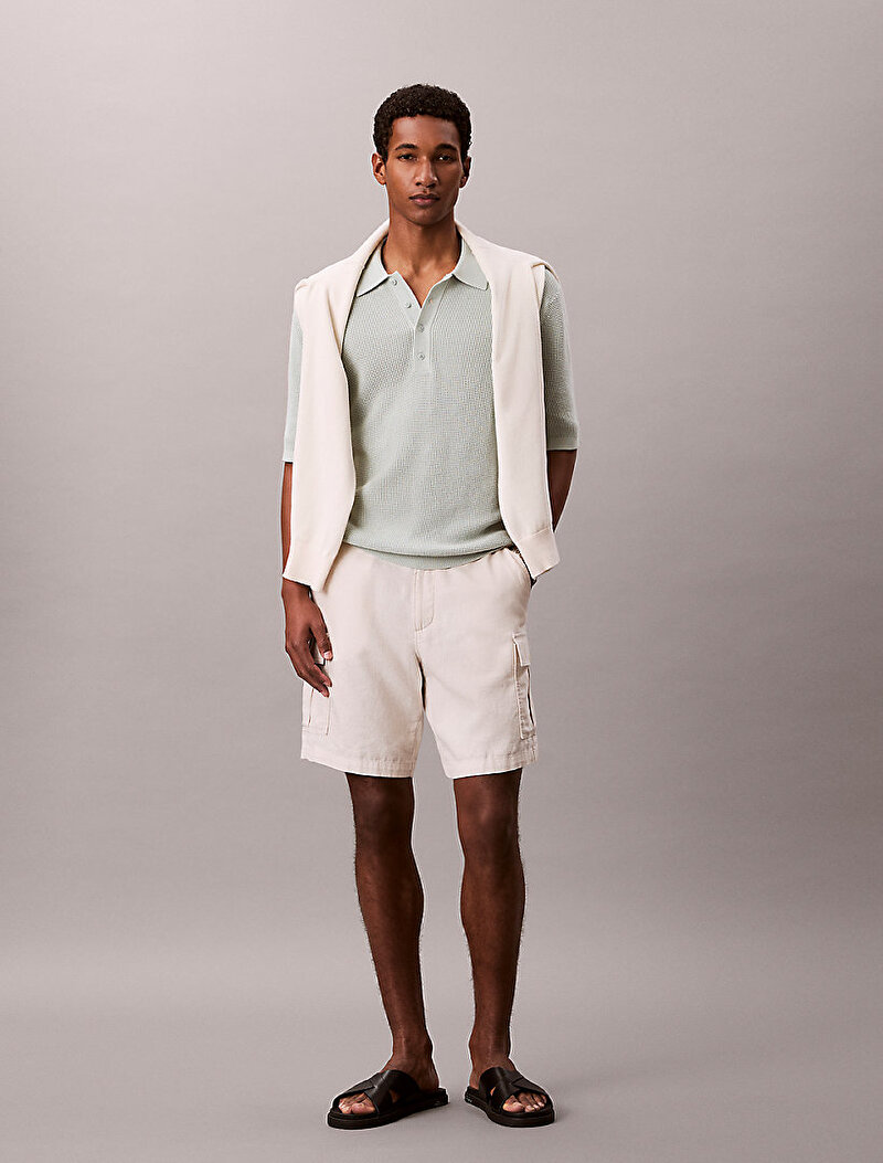 Calvin Klein Beyaz Renkli Erkek Cotton Waffle Kazak