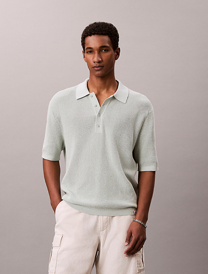 Calvin Klein Beyaz Renkli Erkek Cotton Waffle Kazak