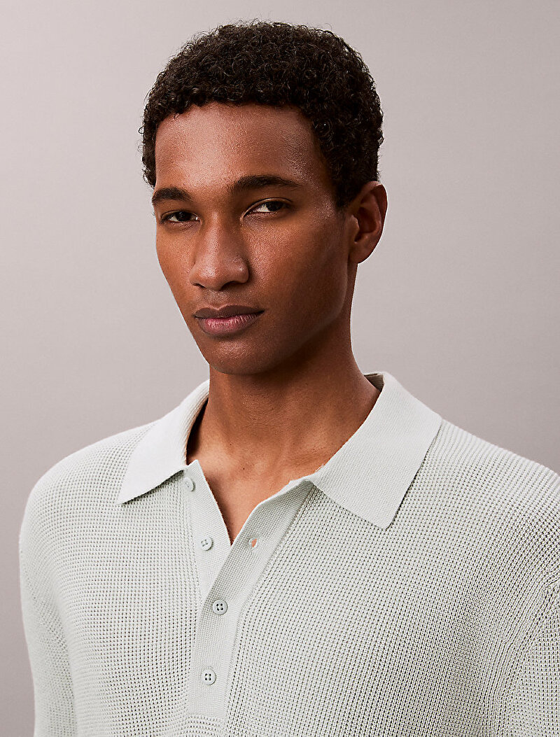 Calvin Klein Beyaz Renkli Erkek Cotton Waffle Kazak