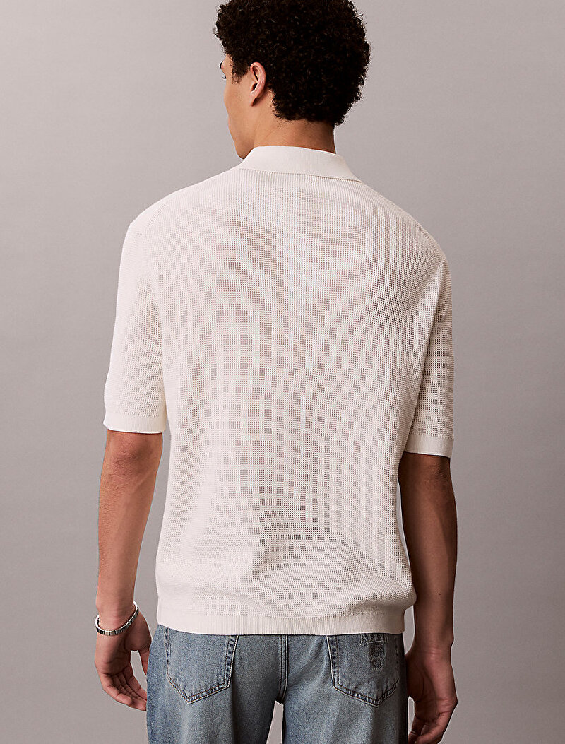 Calvin Klein Beyaz Renkli Erkek Cotton Waffle Kazak
