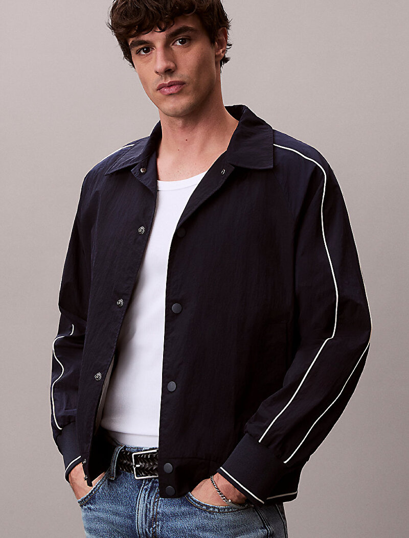 Calvin Klein Lacivert Renkli Erkek Naylon Snap Bomber Ceket