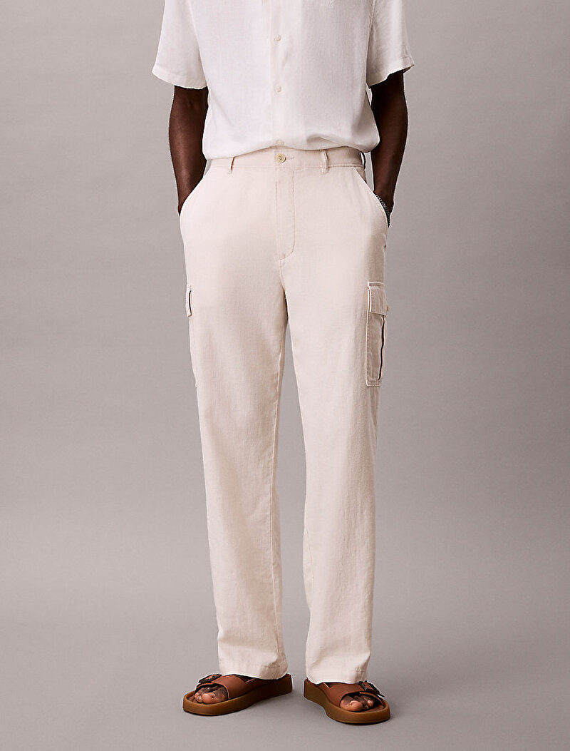 Calvin Klein Beyaz Renkli Erkek Relaxed Straight Pantolon
