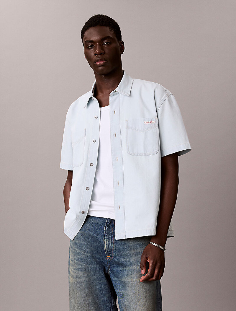Calvin Klein Mavi Renkli Erkek Short Sleeve Gömlek