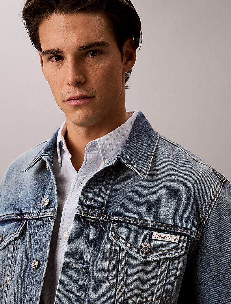 Calvin Klein Mavi Renkli Erkek Andrew Classic Trucker Ceket