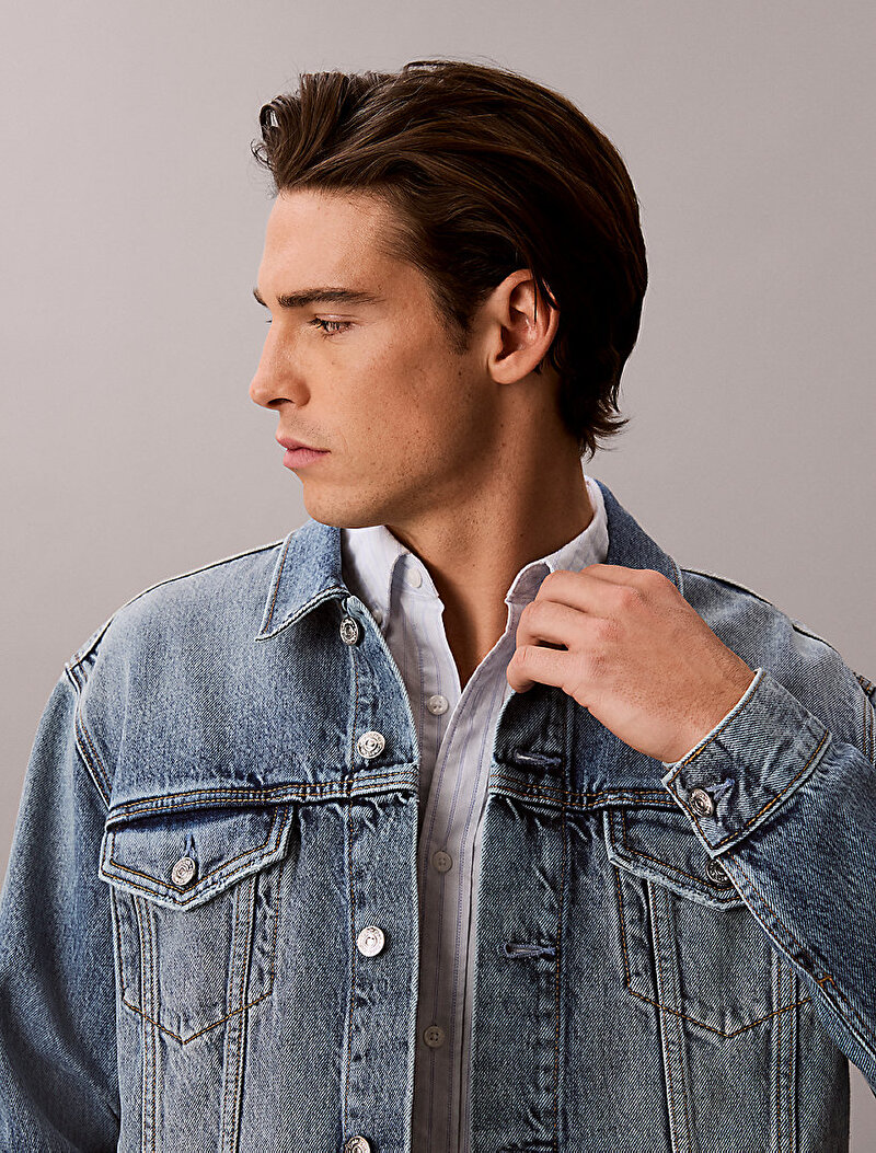 Calvin Klein Mavi Renkli Erkek Andrew Classic Trucker Ceket