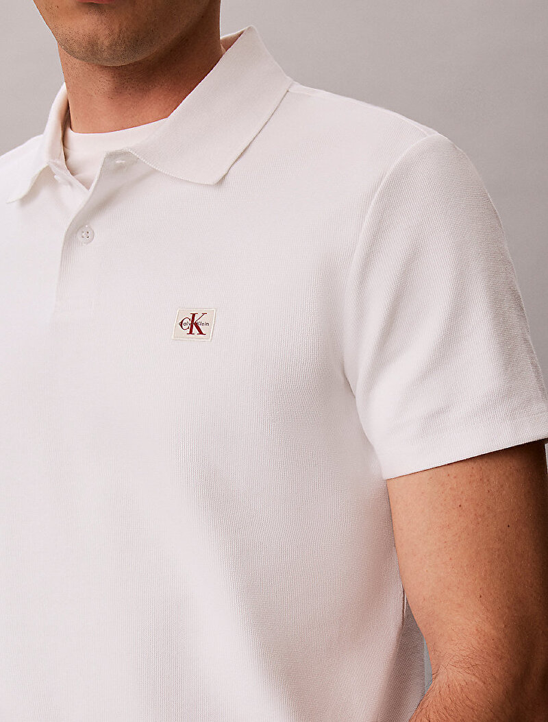 Calvin Klein Beyaz Renkli Erkek Micro Waffle Classic Polo T-shirt