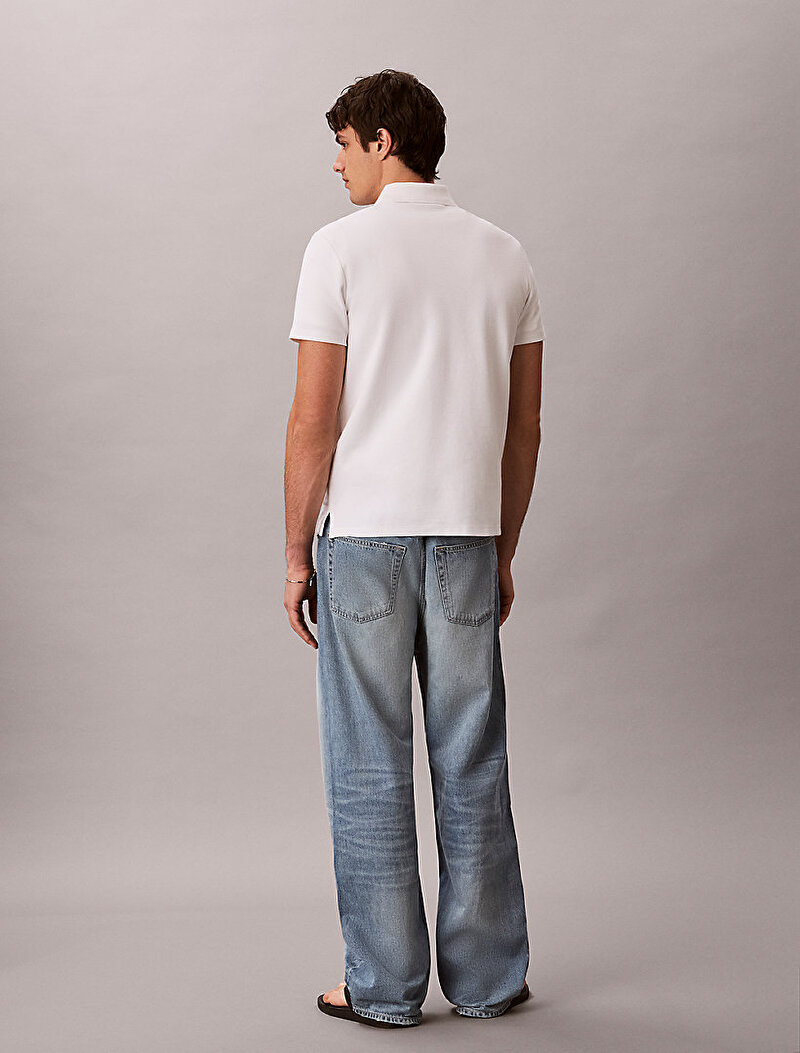 Calvin Klein Beyaz Renkli Erkek Micro Waffle Classic Polo T-shirt