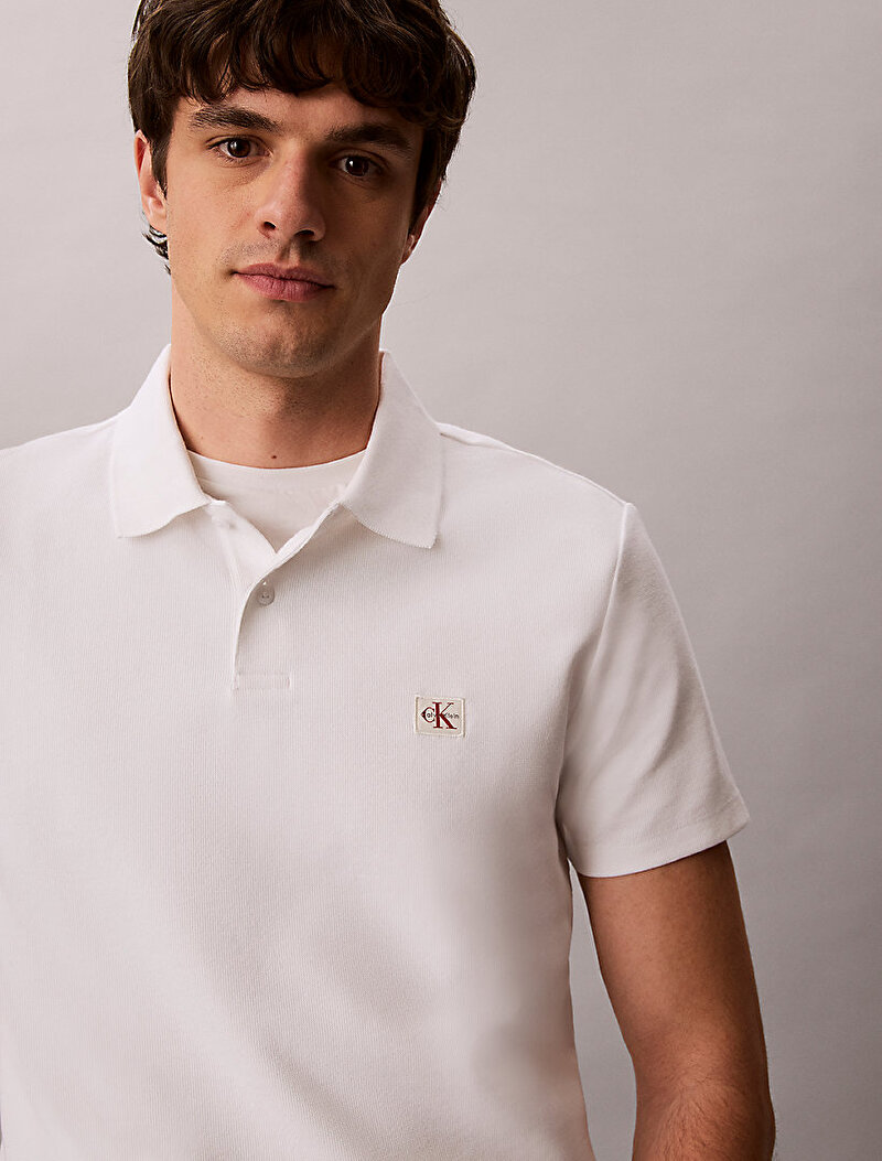Calvin Klein Beyaz Renkli Erkek Micro Waffle Classic Polo T-shirt