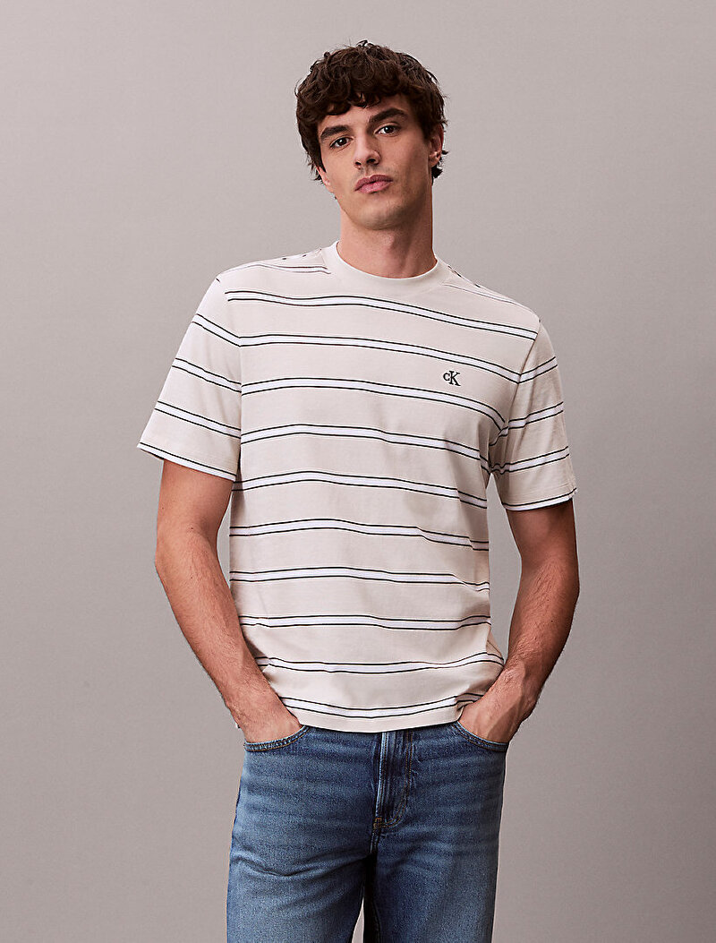 Calvin Klein Beyaz Renkli Erkek Easy Stripe T-shirt